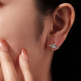 925 Sterling Silver Earrings with Transparent Glass, Enamel, White Gold Plated, 1.3x1.5cm for Women