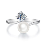 925 Sterling Silver Moissanite 0.5 Carat Freshwater Pearl Ring Size E for Women