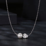 925 Sterling Silver Moissanite & Freshwater Pearl White Gold Necklace 45cm for Women