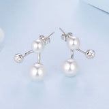 925 Sterling Silver Earrings with CZ and Synthetic Pearl, 1.7cm, White Gold Plated for Women