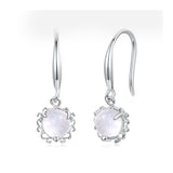 925 Sterling Silver White Gold Plated Natural Moonstone 2.0x0.7cm Earrings for Women