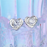 925 Sterling Silver Earrings with Pave Setting CZ and White Gold Plating