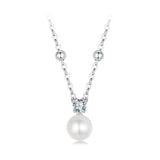 925 Sterling Silver Moissanite and Freshwater Pearl Necklace 40+5cm for Women