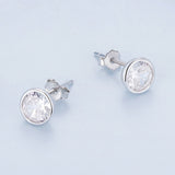 925 Sterling Silver Earrings with Pavé Setting CZ, 7mm, Plated Platinum for Women