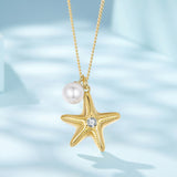 925 Sterling Silver Necklace with Gold Plating, 40+5cm, Featuring Synthetic Pearl & CZ for Women