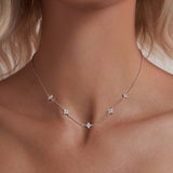 925 Sterling Silver Pave Setting CZ Necklace with White Gold Plating 400mm for Women