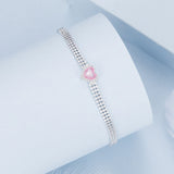 925 Sterling Silver White Gold Plated 8mm CZ Pendant Bracelet for Women