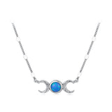 925 Sterling Silver White Gold Plated Synthetic Opal 40+5cm Pendant Necklace for Women