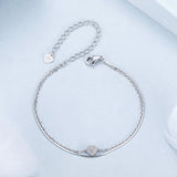 925 Sterling Silver White Gold Plated Heart-Shaped Bracelet with CZ, Length 150+60mm