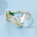 925 Sterling Silver Enamel Pavé Setting CZ Gold Plated Ring for Women