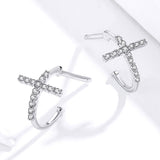 S925 Sterling Silver Earrings with Pavé Set CZ in Platinum Finish