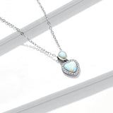 925 Sterling Silver Genuine Translucent Opal Necklace with CZ for Women