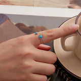 925 Sterling Silver Synthetic Turquoise Ring for Women - Oxidized Silver, Width: 0.12cm, Size: 0.5-0.7cm