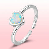 925 Sterling Silver Translucent Opal Oxidized Silver Ring for Women