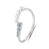 925 Sterling Silver Moissanite & Freshwater Pearl Ring, White Gold Plated, Size E for Women