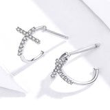S925 Sterling Silver Earrings with Pavé Set CZ in Platinum Finish