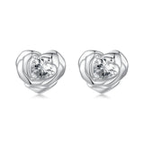 925 Sterling Silver Earrings with Pave Setting CZ and White Gold Plating