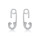 925 Sterling Silver Earrings for Women - 1.7x0.6cm, Platinum Plated with Pavé Setting CZ