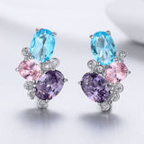 925 Sterling Silver Earrings with Transparent Glass, 1.6*1.1cm for Women