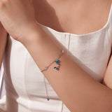 925 Sterling Silver Enamel Pavé CZ White Gold Bracelet for Women 15+6cm