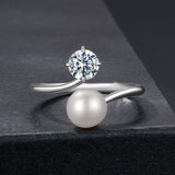 925 Sterling Silver Moissanite 0.5 Carat Freshwater Pearl Ring Size E for Women