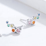 925 Sterling Silver Earrings with Pavé Setting CZ, 0.5x1.2 cm for Women