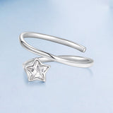 925 Sterling Silver White Gold Plated Pavé CZ Star Ring for Women