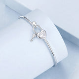 925 Sterling Silver Bracelet with CZ, 17mm, White Gold Plated, For Women