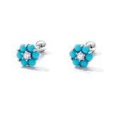 925 Sterling Silver Turquoise Pavé Setting CZ Earrings for Women