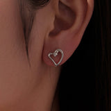 925 Sterling Silver Earrings with CZ in White Gold Plating - 1.4x1.2cm for Women