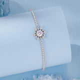 925 Sterling Silver Adjustable Bracelet with Pavé Setting CZ and White Gold Plating for Women