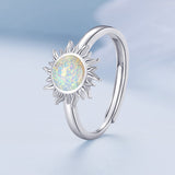 925 Sterling Silver Translucent Opal Platinum Plated Ring