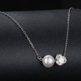 925 Sterling Silver Moissanite & Freshwater Pearl White Gold Necklace 45cm for Women