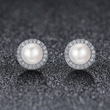925 Sterling Silver Freshwater Pearl Earrings with CZ for Women
