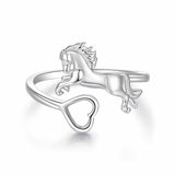 925 Sterling Silver + Plated White Gold Horse Ring