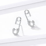 925 Sterling Silver Earrings for Women - 1.7x0.6cm, Platinum Plated with Pavé Setting CZ
