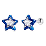 925 Sterling Silver Enamel CZ Stud Earrings in Platinum Plating