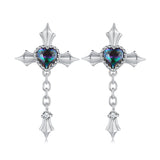 925 Sterling Silver Earrings with CZ and Glass, 24x13mm for Women