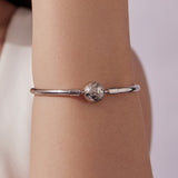 925 Sterling Silver Pavé Setting CZ Bracelet with White Gold Plating for Women - Size 17.0