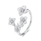 925 Sterling Silver Women's Ring with Pavé Set CZ and White Gold Plating - Style E