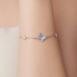 925 Sterling Silver White Gold Plated Bracelet with Enamel and CZ - 15+6cm Length