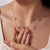 925 Sterling Silver + Moissanite Necklace with Plated White Gold - 40+5cm Length for Women
