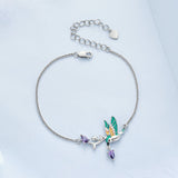 925 Sterling Silver Enamel Plated Platinum Bracelet with CZ, Adjustable Length for Women