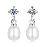 925 Sterling Silver Moissanite 0.10 Carat Earrings with Freshwater Pearl for Women