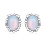 925 Sterling Silver Earrings for Women with Transparent Glass, 1.0*0.9cm
