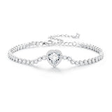 925 Sterling Silver Bracelet with CZ Zircon, 15+6.5cm, Platinum Plated for Women