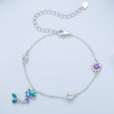 925 Sterling Silver Enamel Pavé CZ White Gold Bracelet for Women 15+6cm