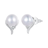 925 Sterling Silver Pavé Setting CZ & Natural Fresh Water Earrings for Women - 10*7mm