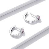 925 Sterling Silver Earrings with Pavé Setting CZ, Oxidized Silver, 1.2x0.5cm for Women