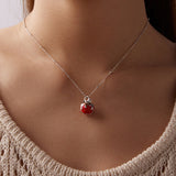925 Sterling Silver White Gold Plated Enamel Necklace 40+5cm for Women